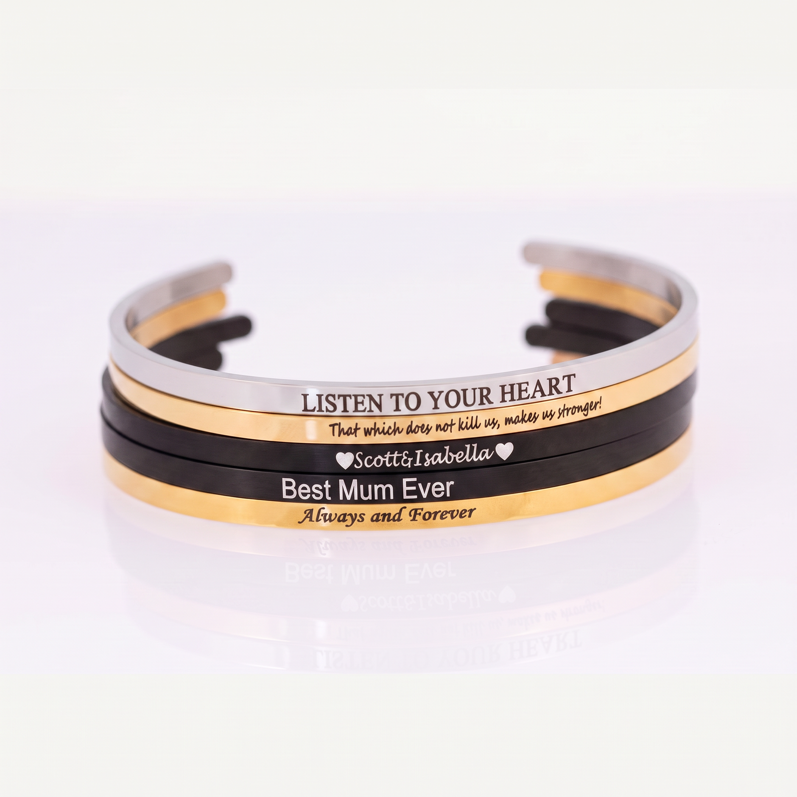Personalised Couple Cuff Gift Set – Silver, Gold & Black