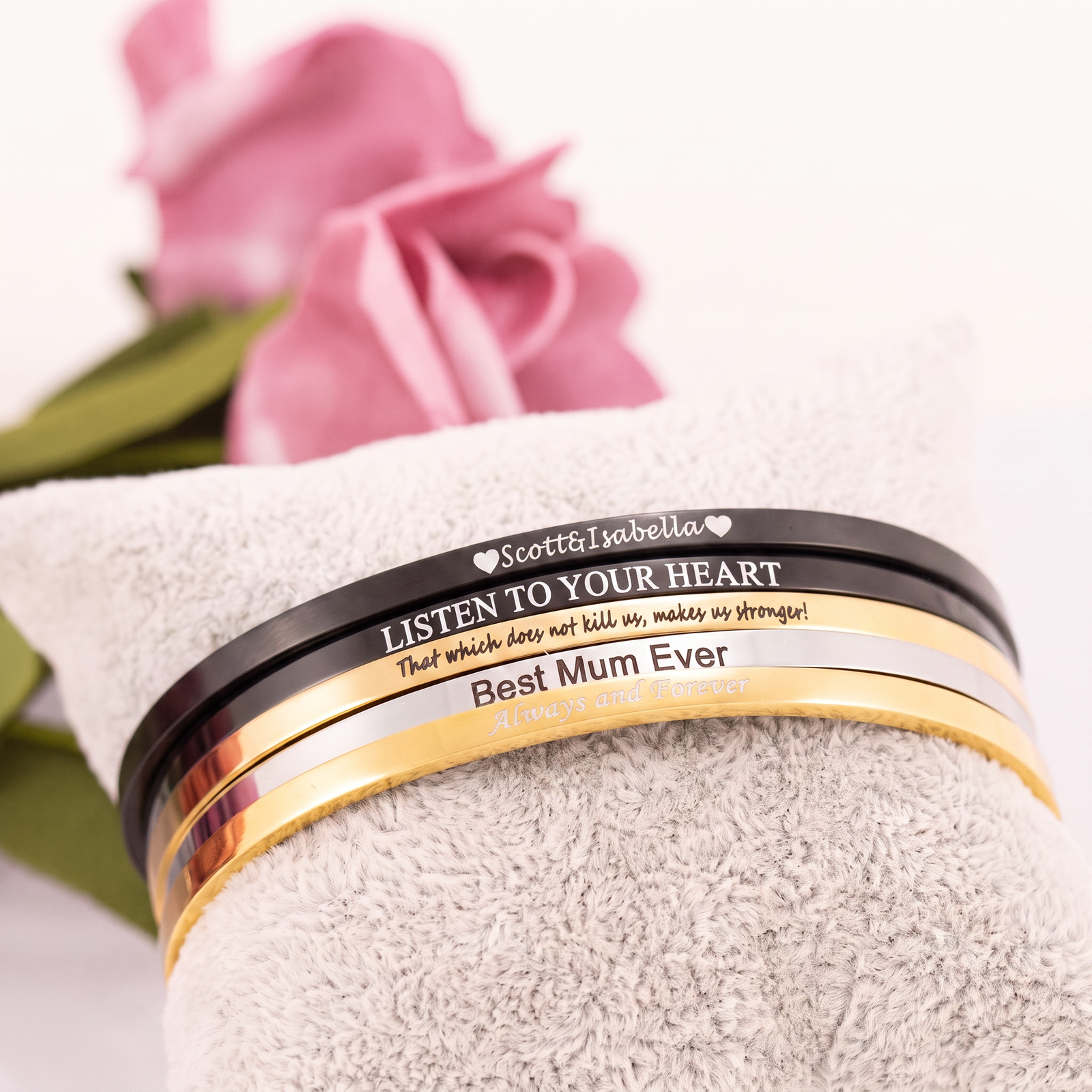 Personalised Couple Cuff Gift Set – Silver, Gold & Black