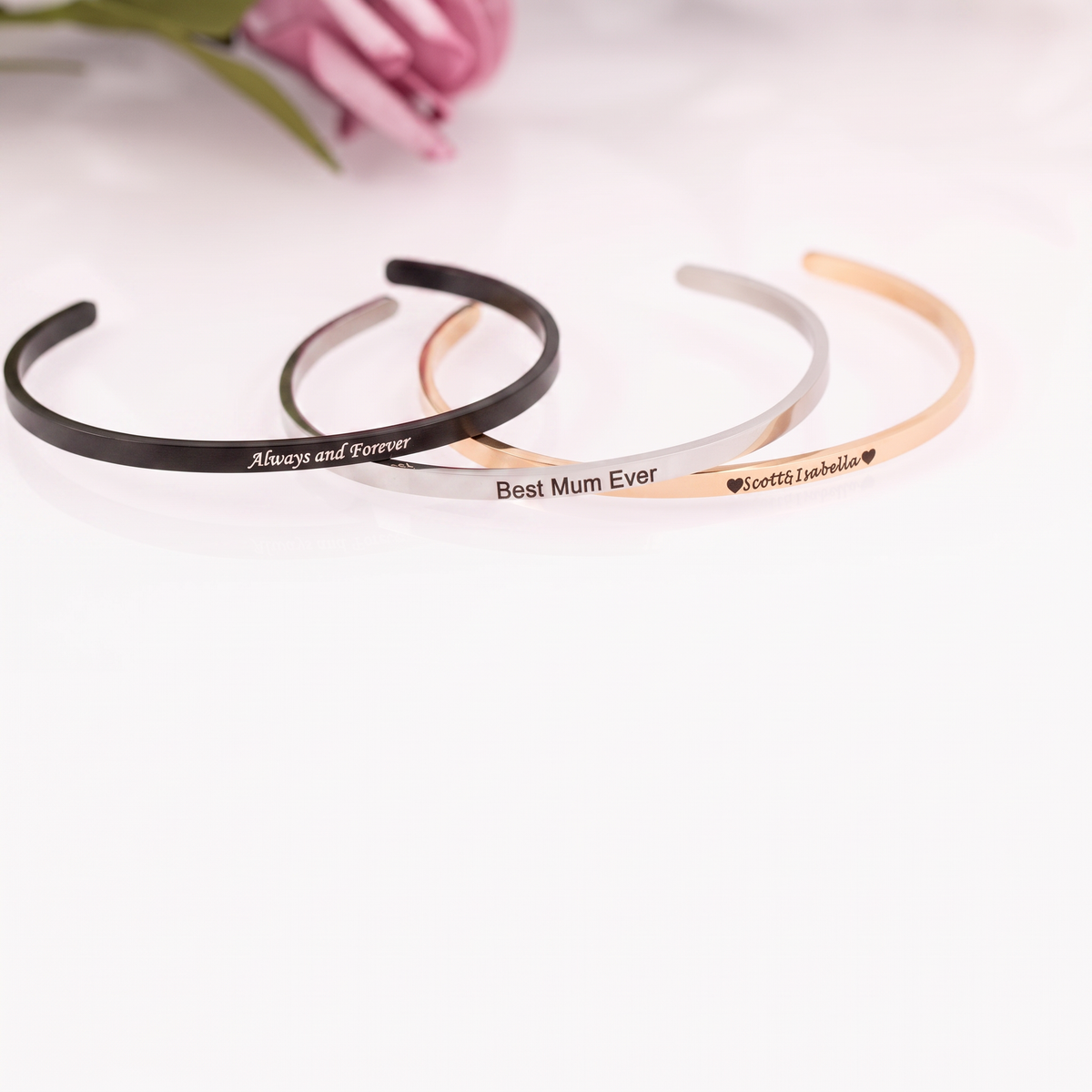 Personalised Couple Cuff Gift Set – Silver, Gold & Black
