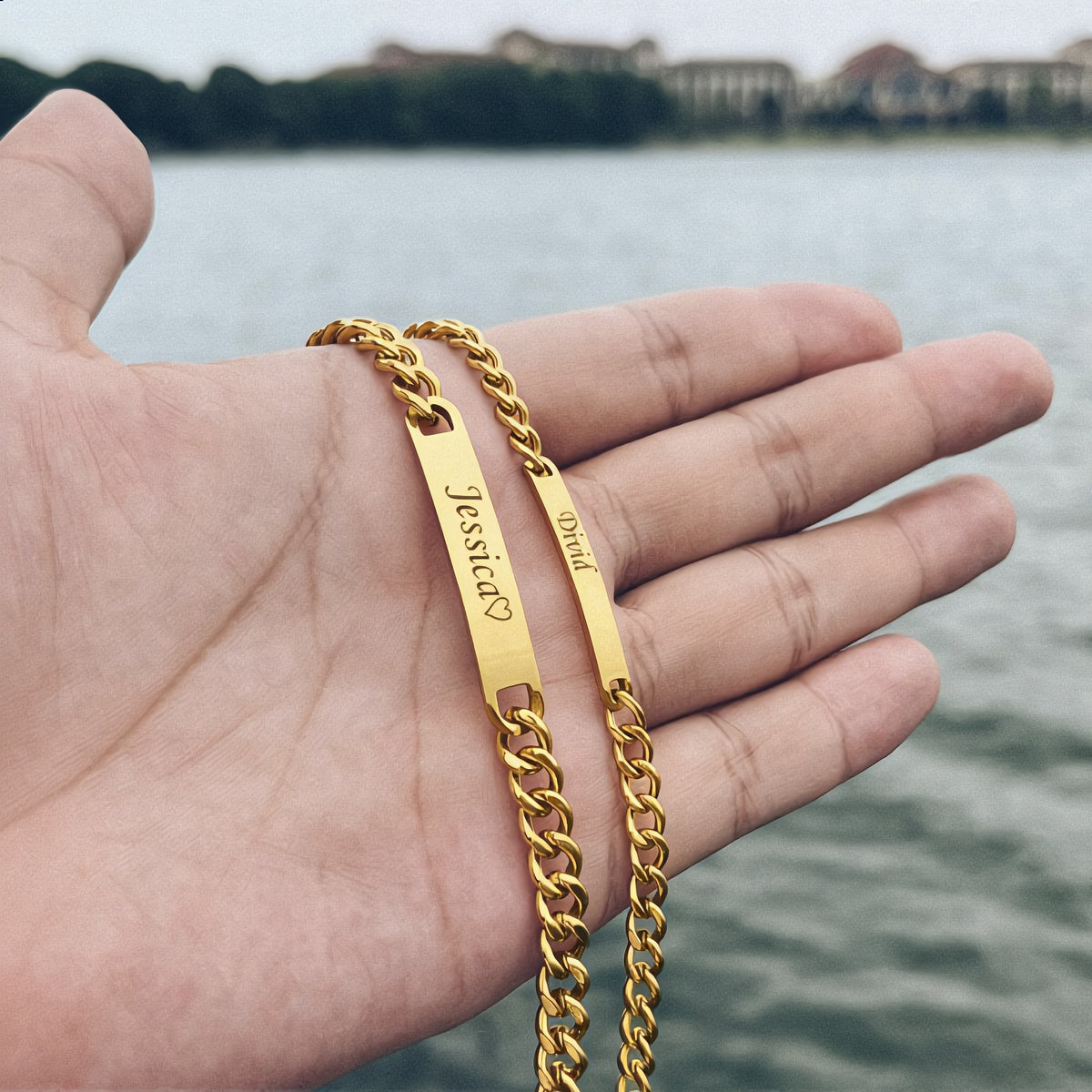 Personalised Matching Couple Bracelets with Link Chain