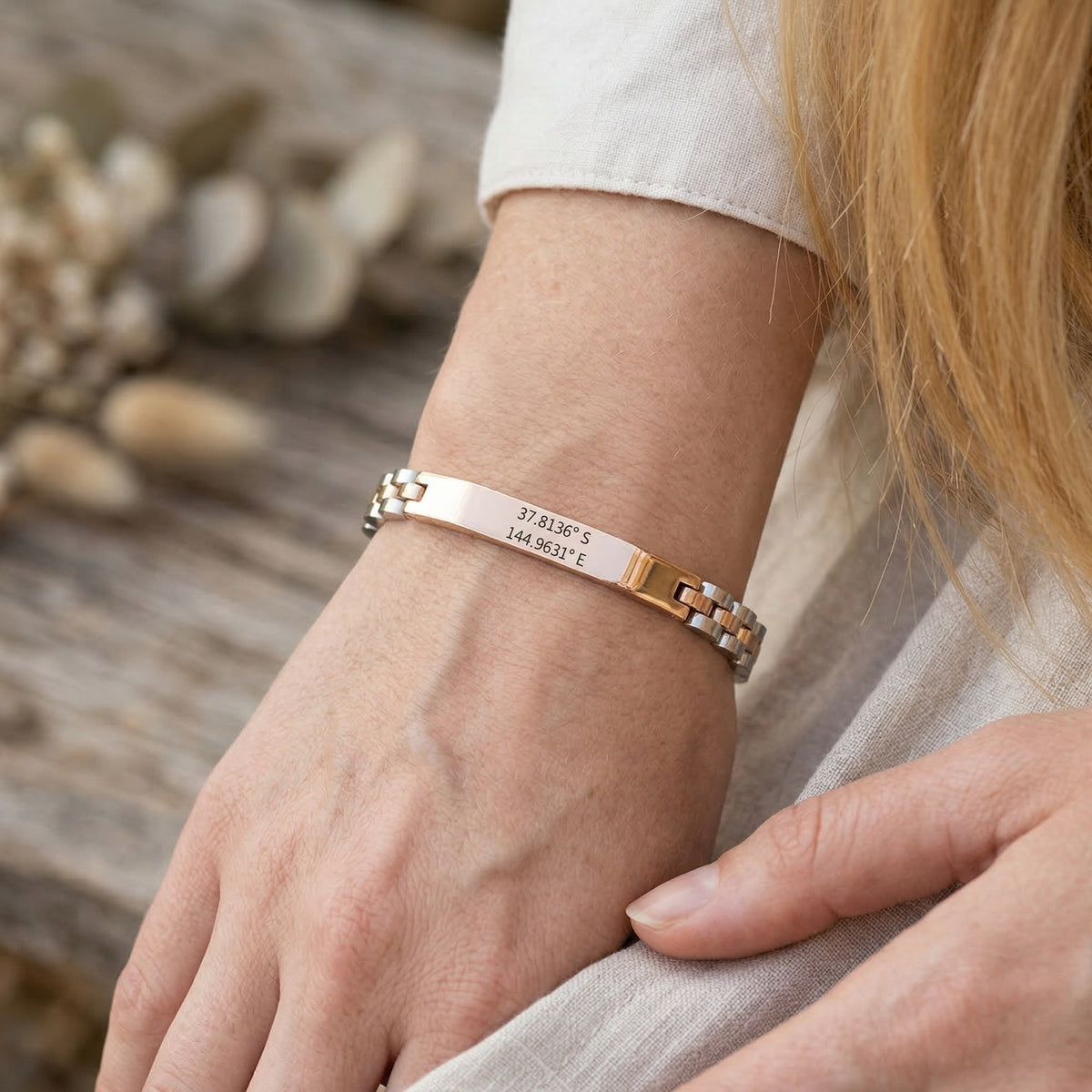 Aureon™ Angled Bar Personalised Unisex Bracelet, Premium Stainless Steel