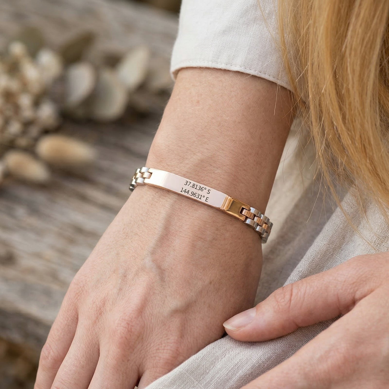 Aureon™ Angled Bar Personalised Unisex Bracelet, Premium Stainless Steel