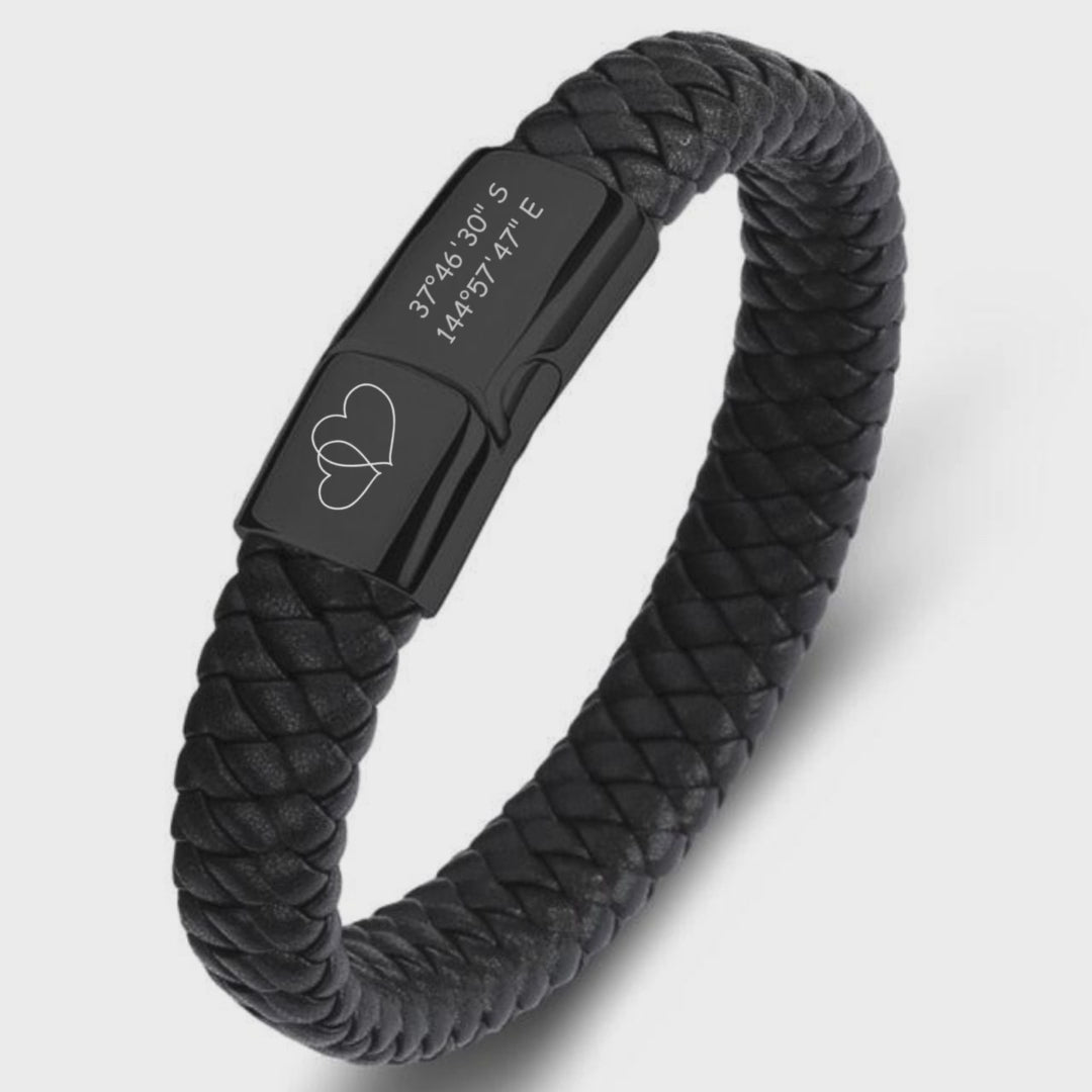 Classic Black Leather Bracelet With Black Clasp